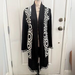 Boston Proper Black/White Medallion Crochet Duster Cardigan -M